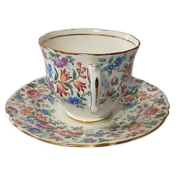 Crown Staffordshire Springtime Tea Cup‎ Saucer Floral Fine Bone China England - Picture 10 of 16